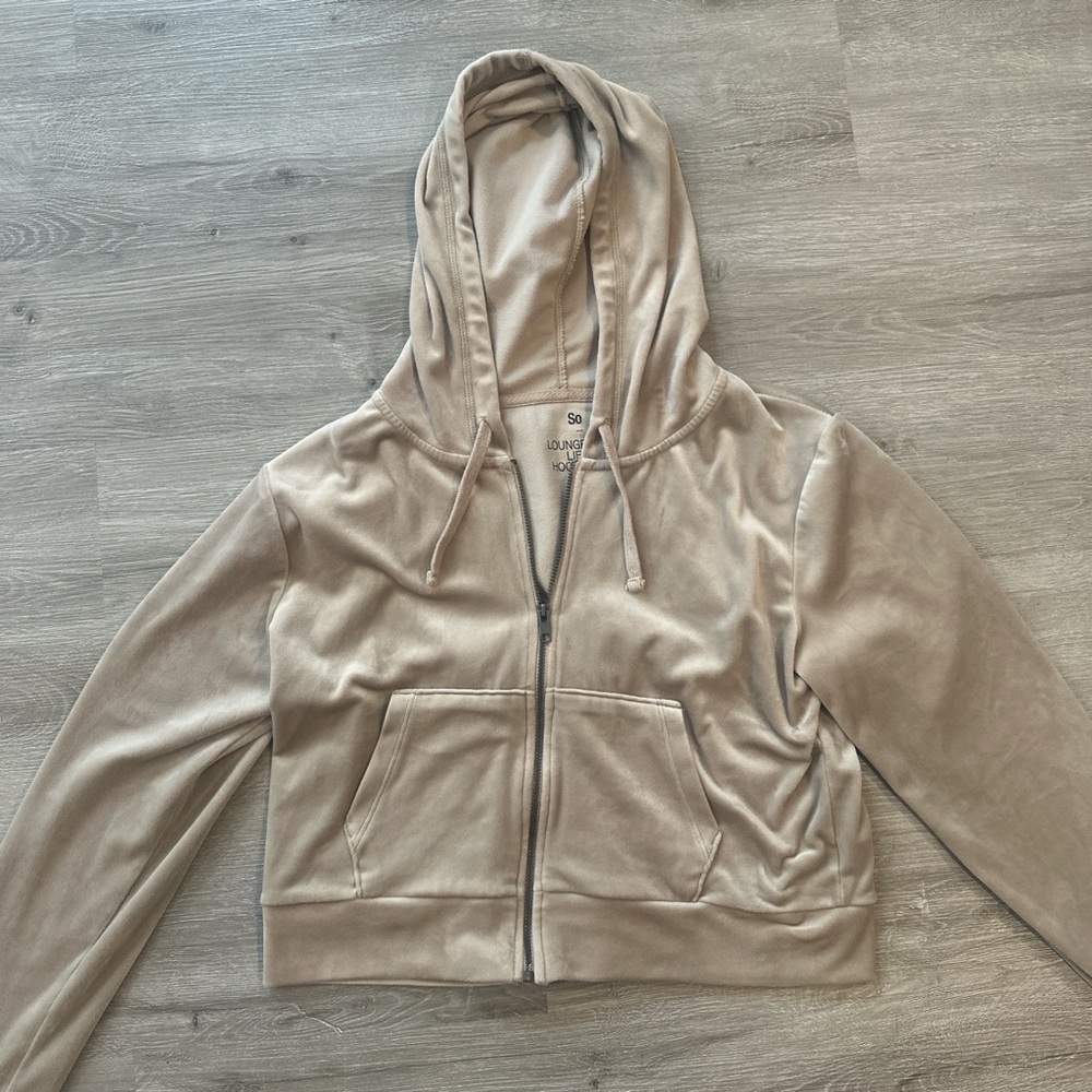 Velour velvet hoodie tan